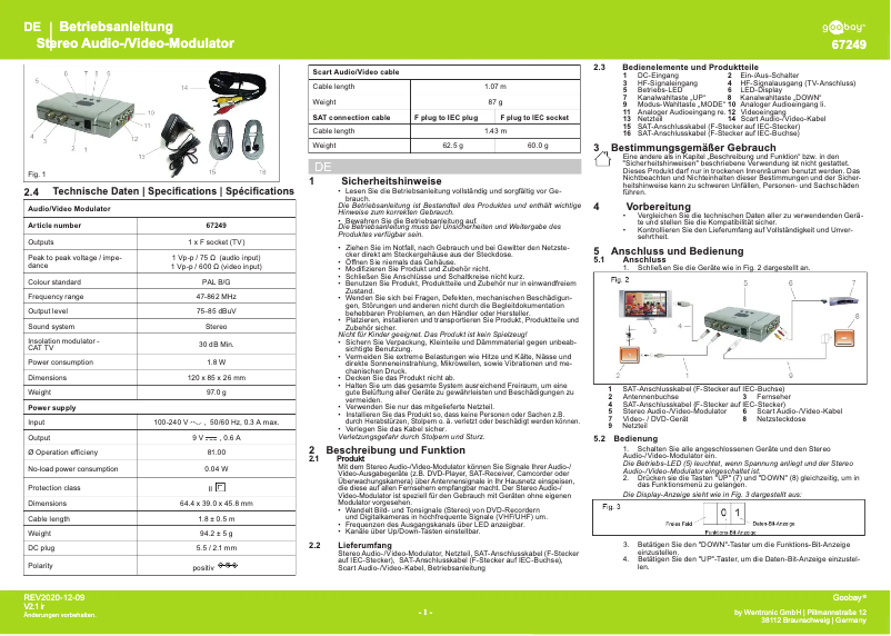 Imagen de la primera página del manual del dispositivo SAT Modulator HF-2
