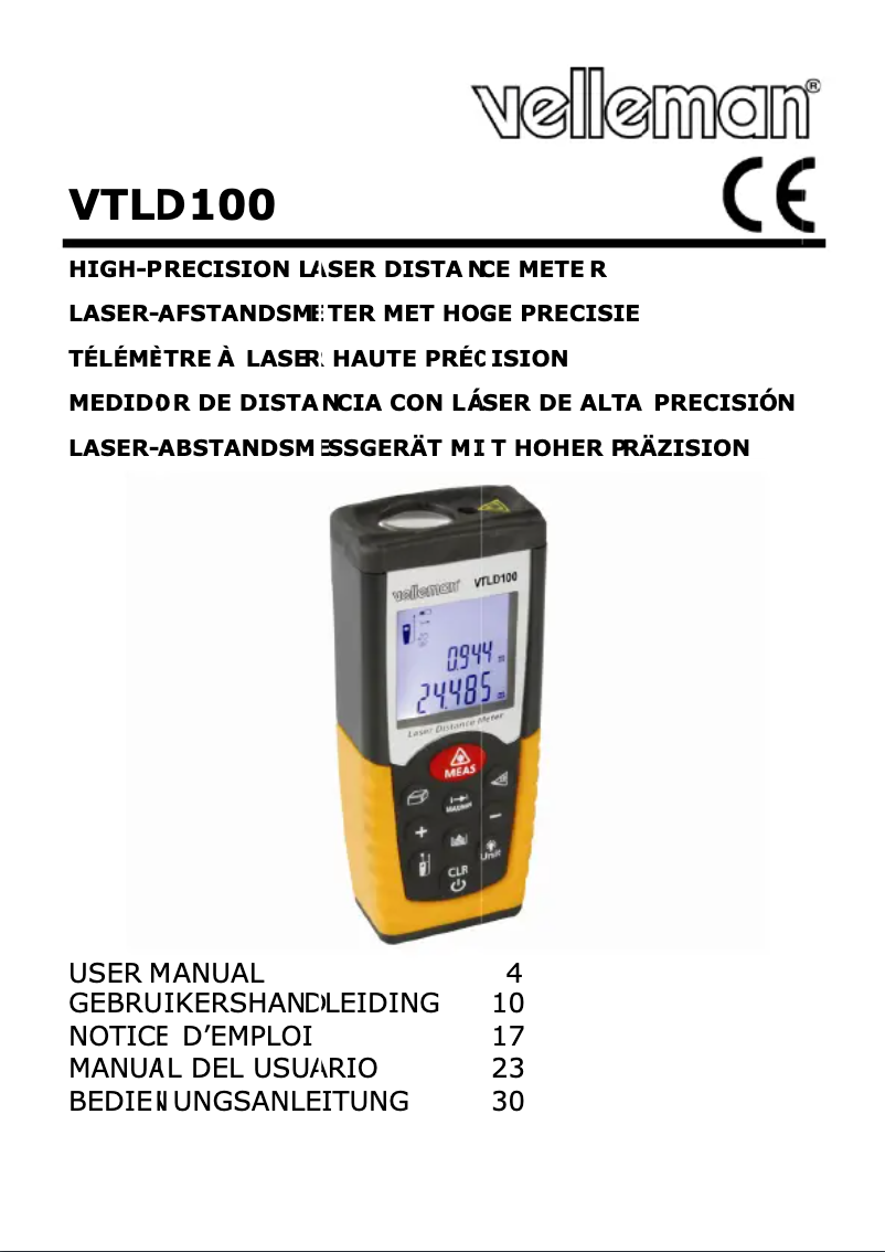 Page 1 de la notice Manuel utilisateur Velleman VTLD100