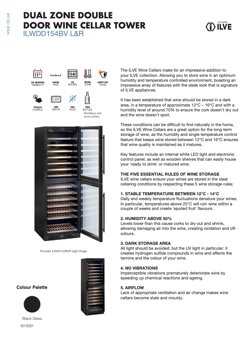 Page 1 de la notice Fiche technique Ilve ILWDD154BVR
