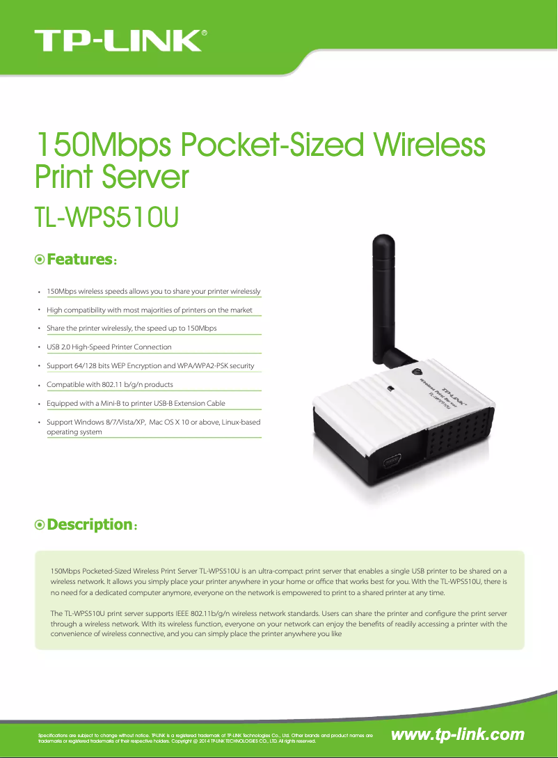 Página 1 del manual Ficha técnica TP-Link TL-WPS510U