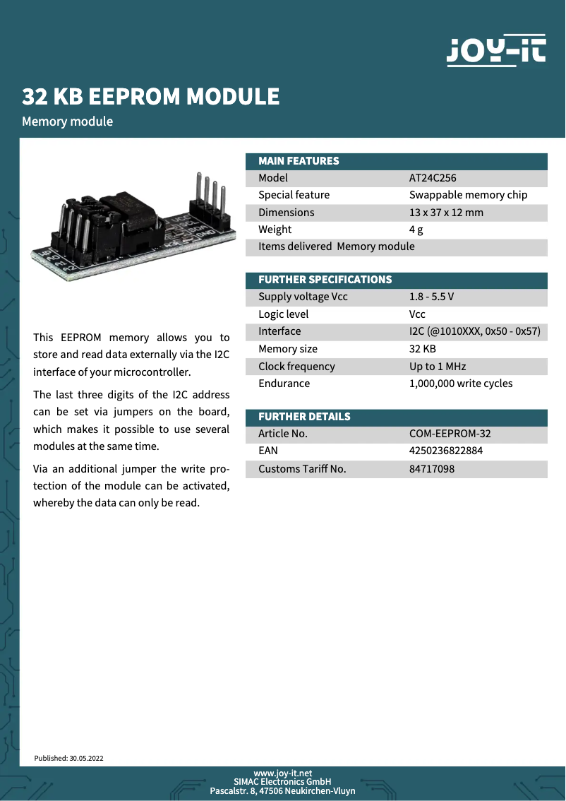 Image de la première page du manuel de l'appareil COM-EEPROM-32