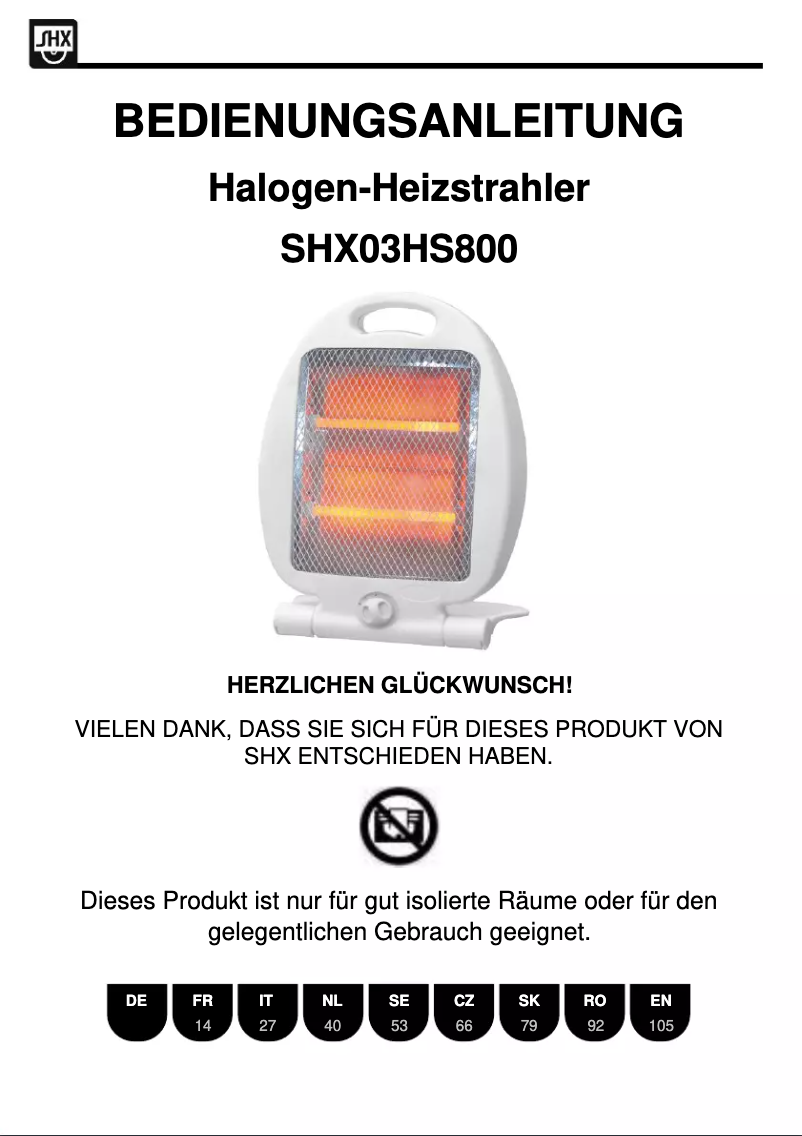 Image de la première page du manuel de l'appareil SHX03HS800