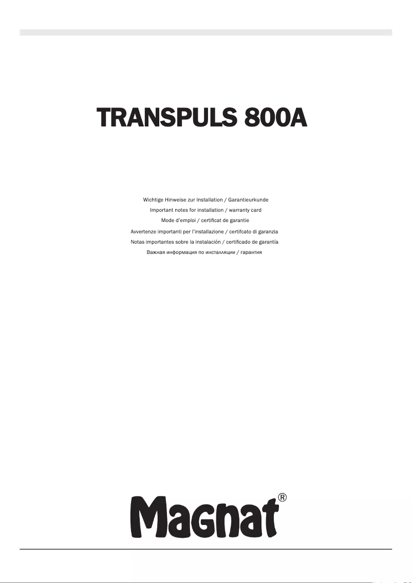 Page 1 de la notice Manuel utilisateur Magnat Transpuls 800A