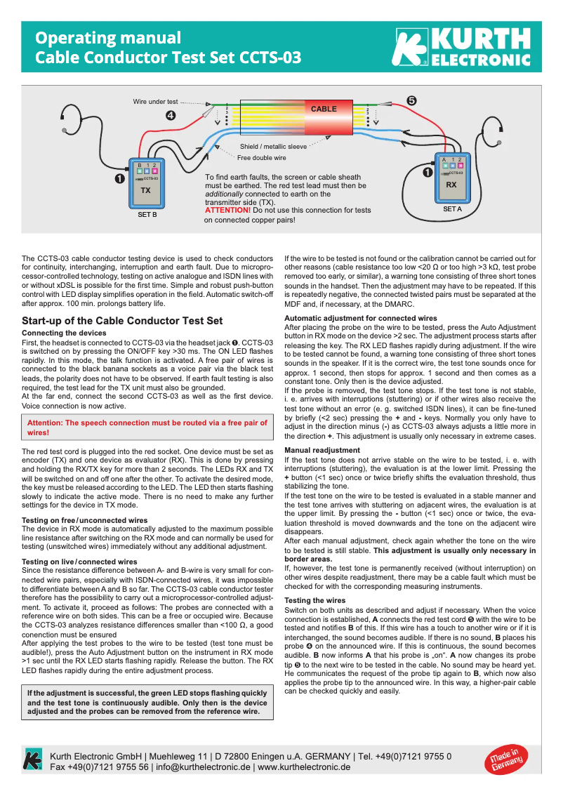 Page 1 de la notice Manuel utilisateur Kurth Electronic CCTS-03