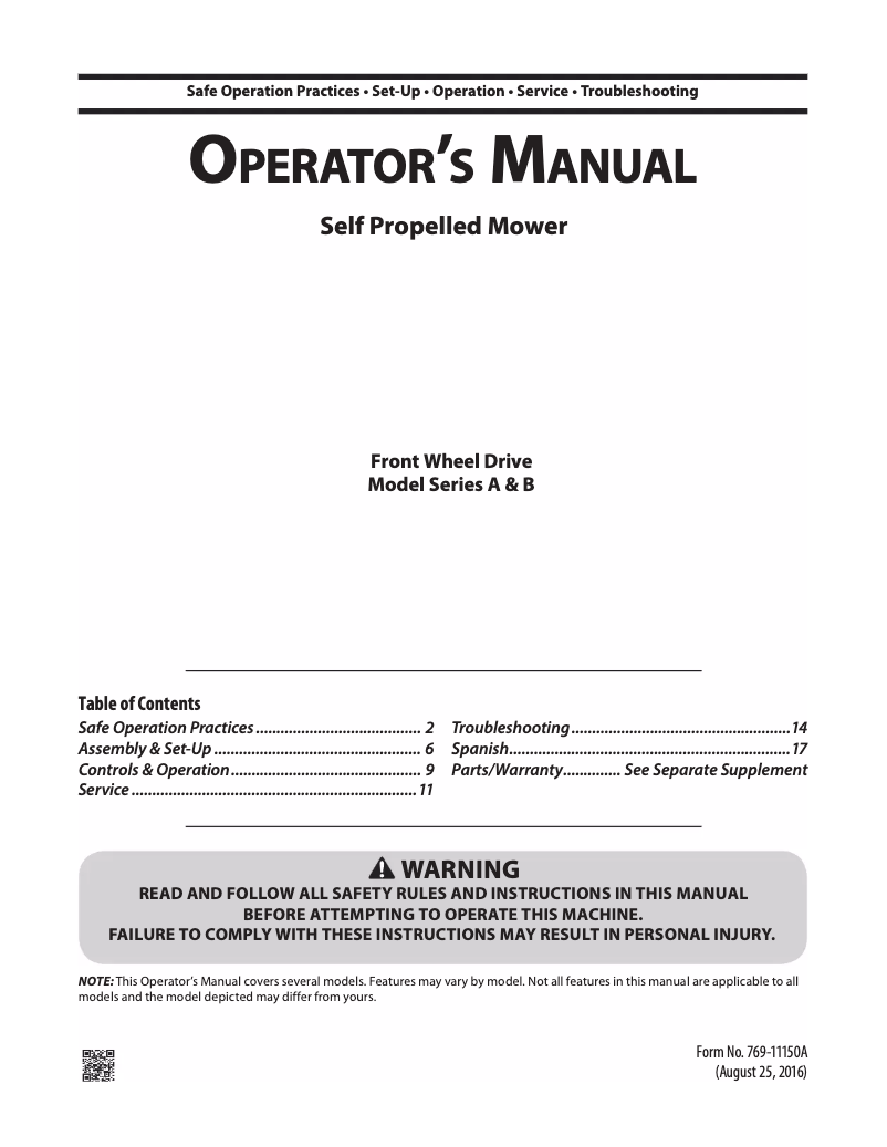 Page 1 de la notice Manuel utilisateur Troy-Bilt TB220