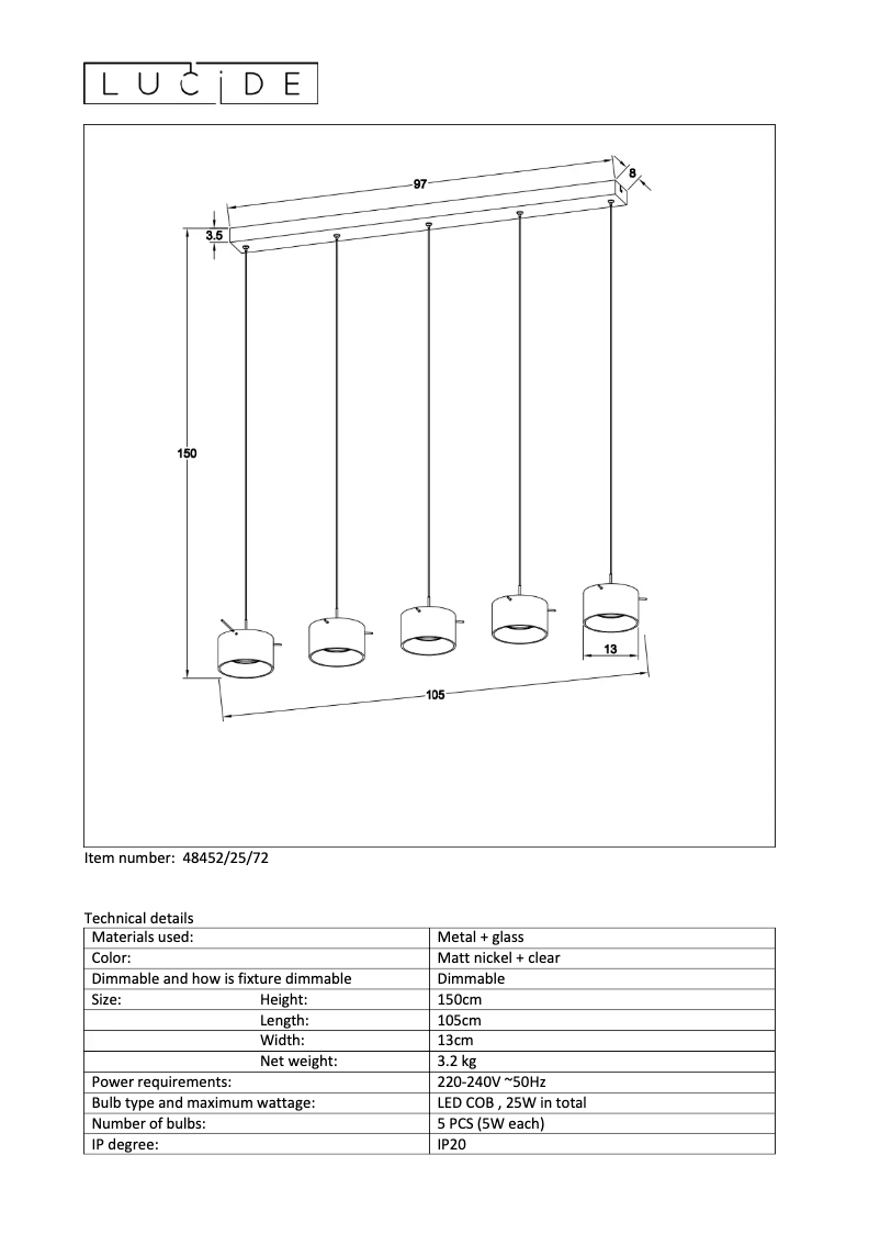 Page 1 de la notice Manuel utilisateur Lucide Shana led 48452/25/12