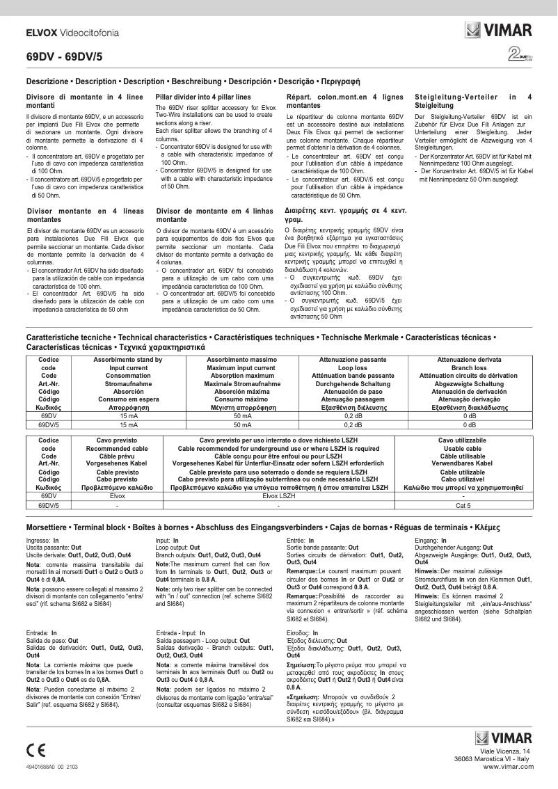 Page n°1 - Manuel utilisateur Vimar ELVOX 69DV