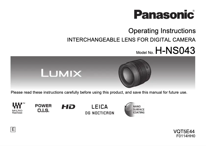 Page 1 de la notice Manuel utilisateur Panasonic Lumix H-NS043