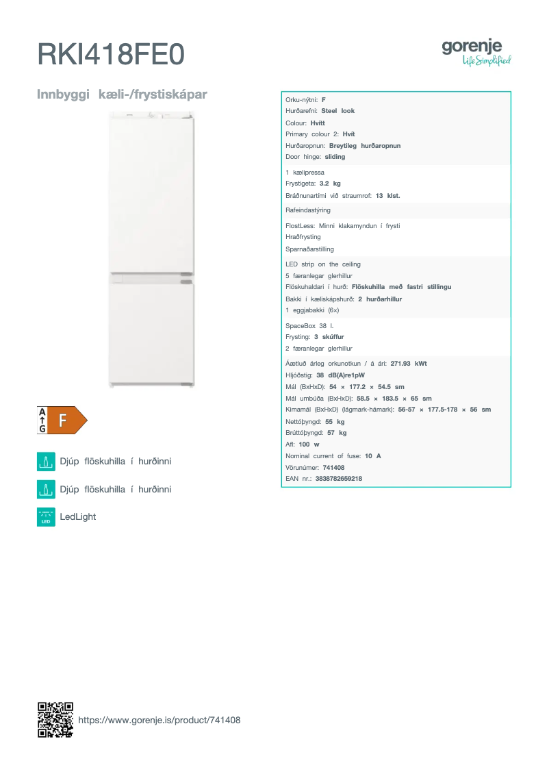 Page n°1 - Fiche technique Gorenje RKI418FE0