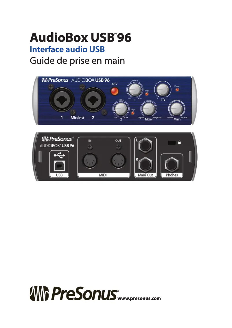 Page n°1 - Guide de démarrage rapide PreSonus AudioBox 96 Studio