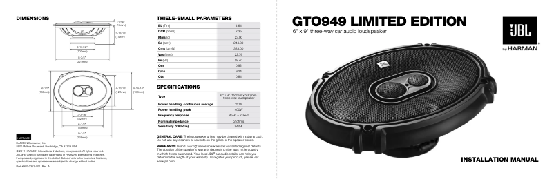 Page n°1 - Manuel utilisateur JBL GTO949