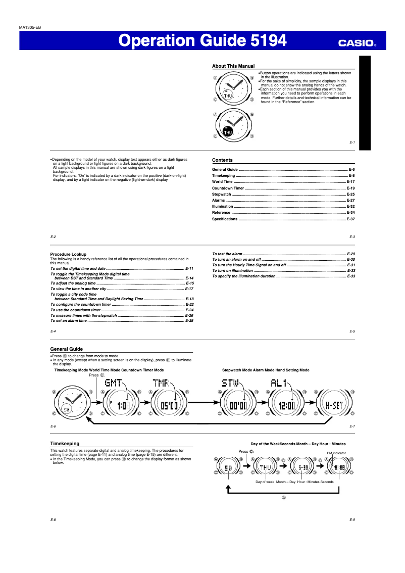 Page n°1 - Manuel utilisateur Casio 5194