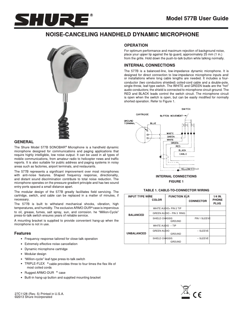 Page 1 de la notice Manuel utilisateur Shure 577B