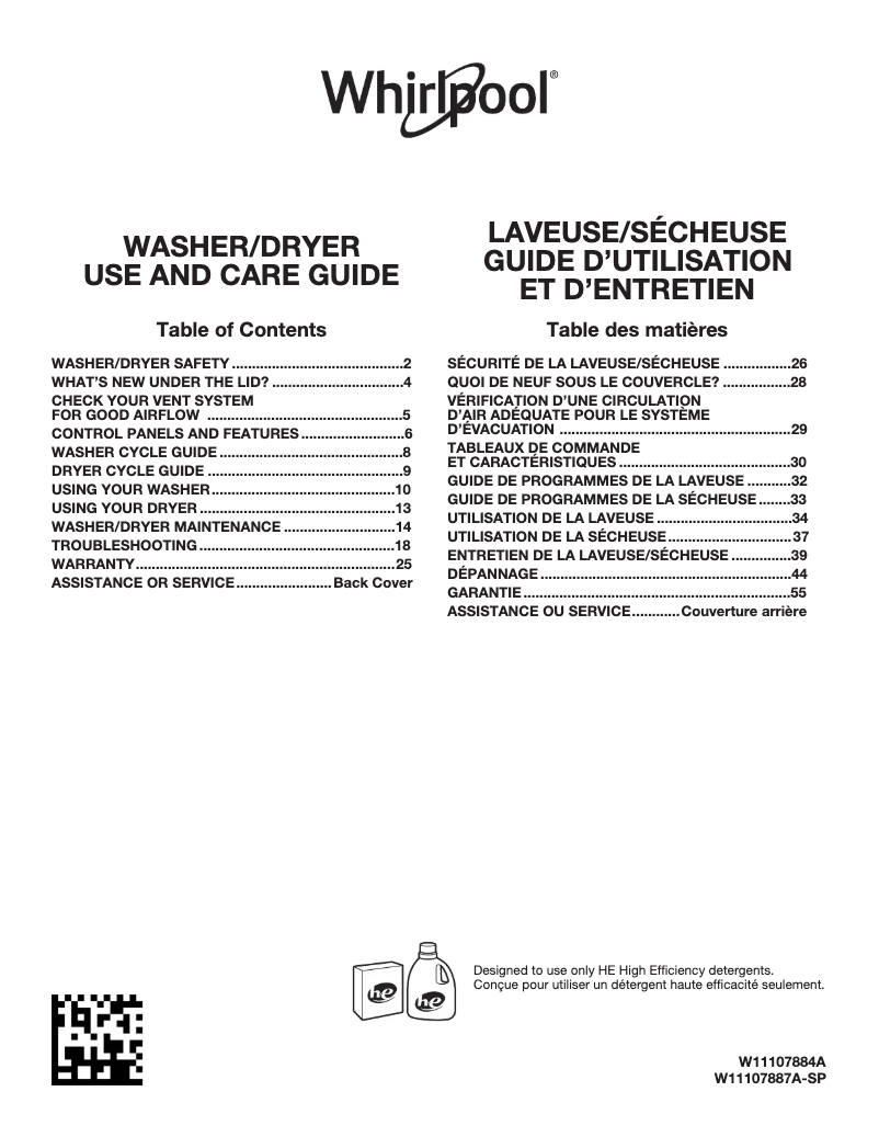 Page 1 de la notice Manuel utilisateur Whirlpool WET4124HW