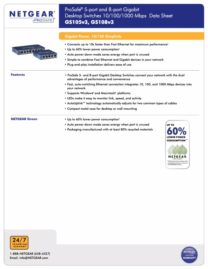 Page n°1 - Fiche technique Netgear ProSafe GS108