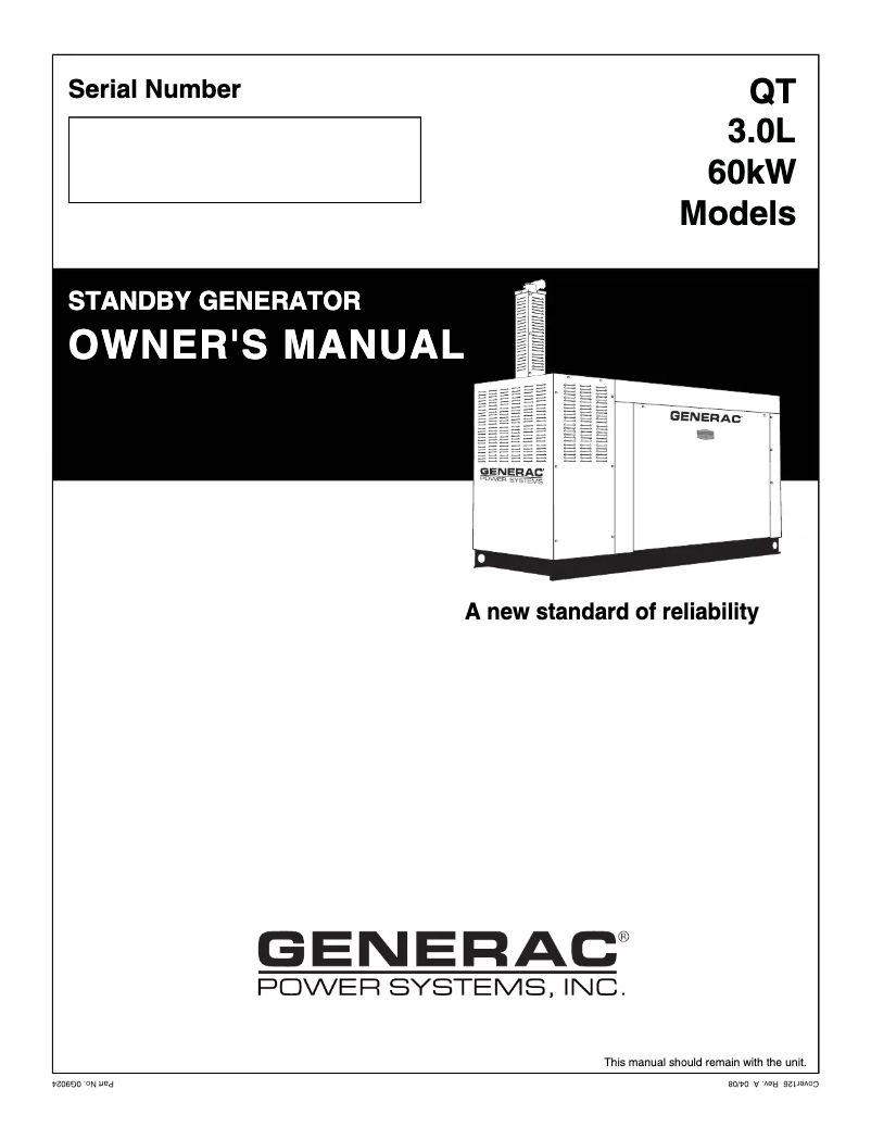 Page 1 de la notice Manuel utilisateur Generac QT06030KVSN