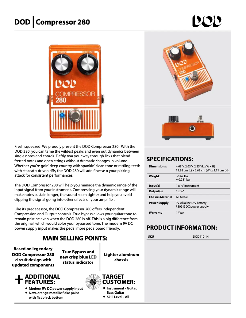 Page 1 de la notice Manuel utilisateur DOD Compressor 280