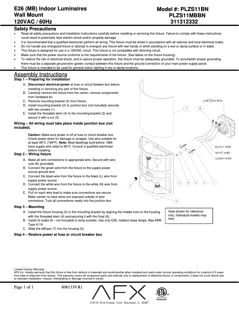 Page n°1 - Manuel utilisateur AFX Plaza PLZS11MBBN