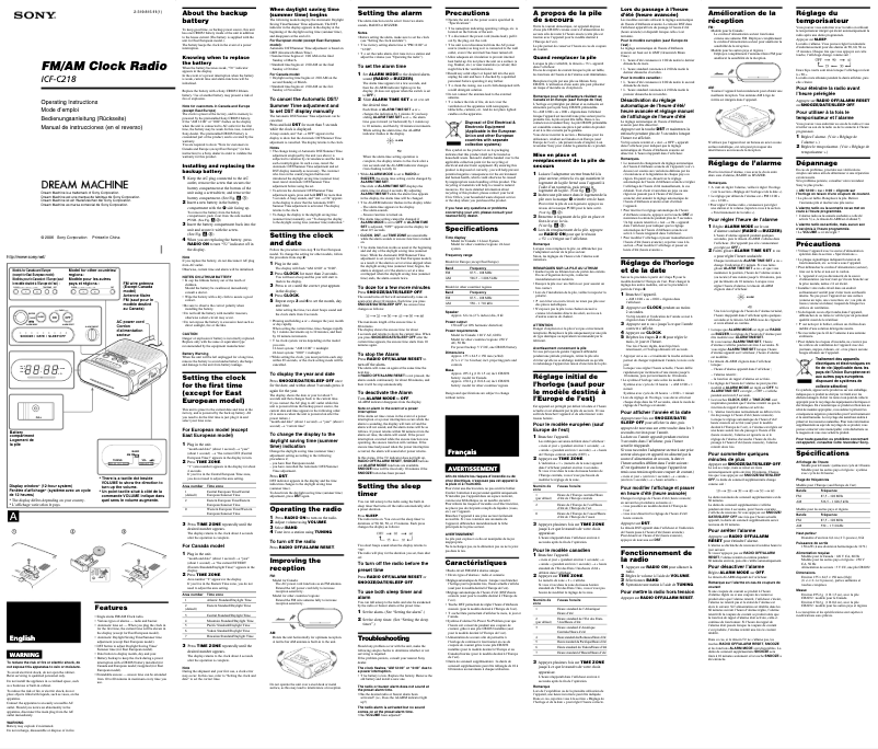 Page 1 de la notice Manuel utilisateur Sony ICF-C218