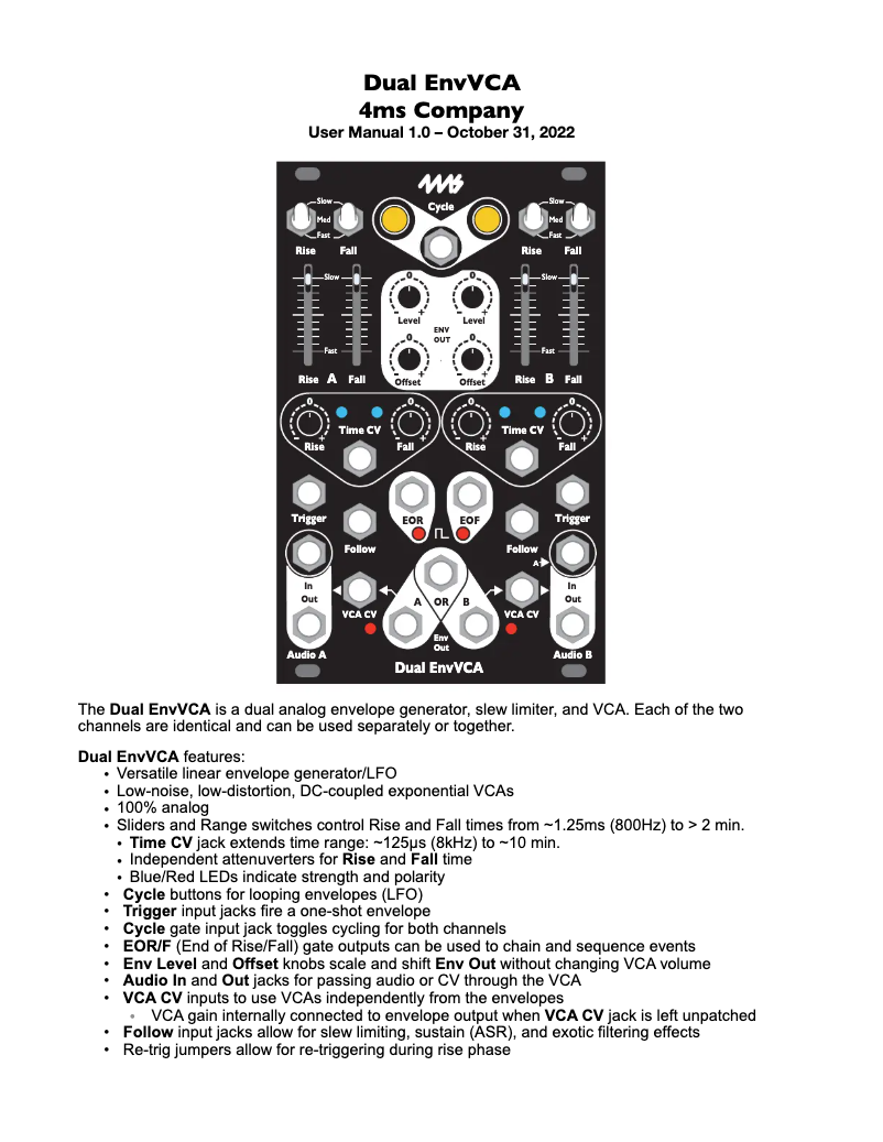 Page 1 de la notice Manuel utilisateur 4ms EnvVCA