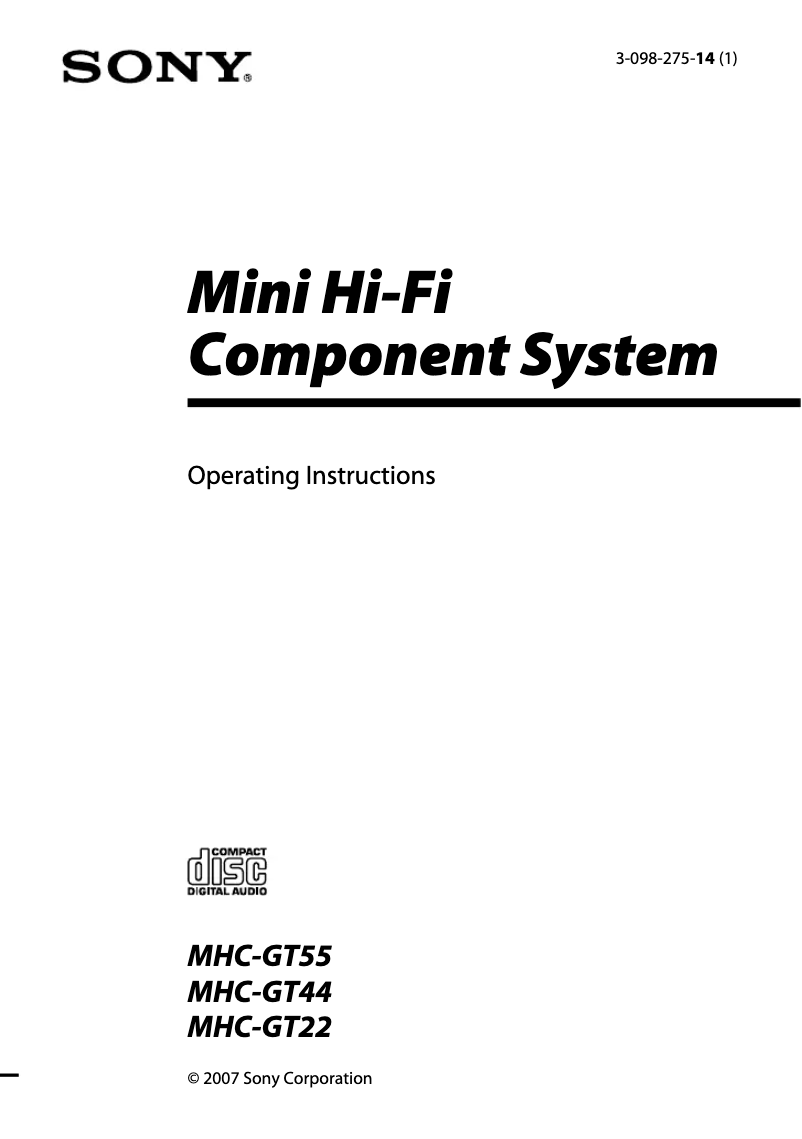 Image de la première page du manuel de l'appareil MHC-GT44