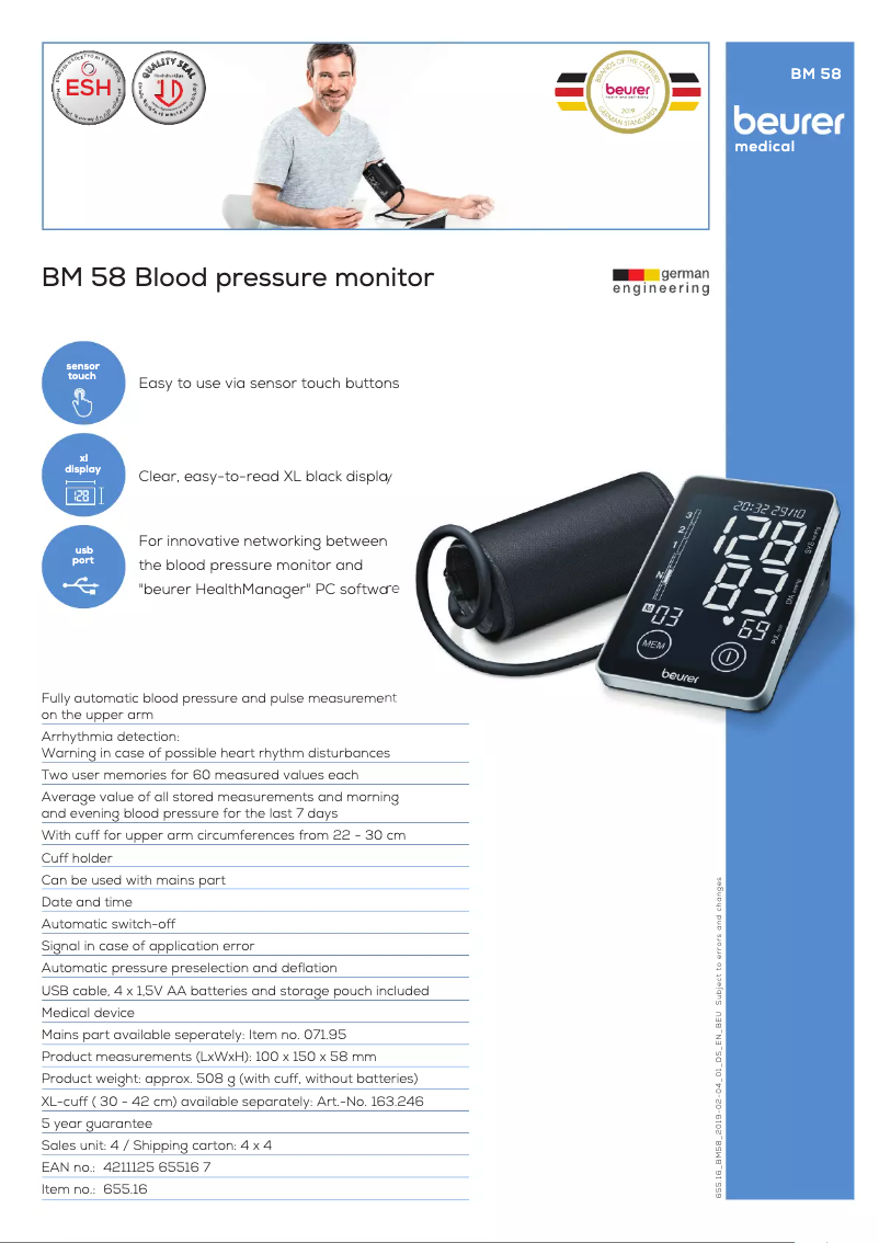 Page 1 de la notice Fiche technique Beurer BM 58