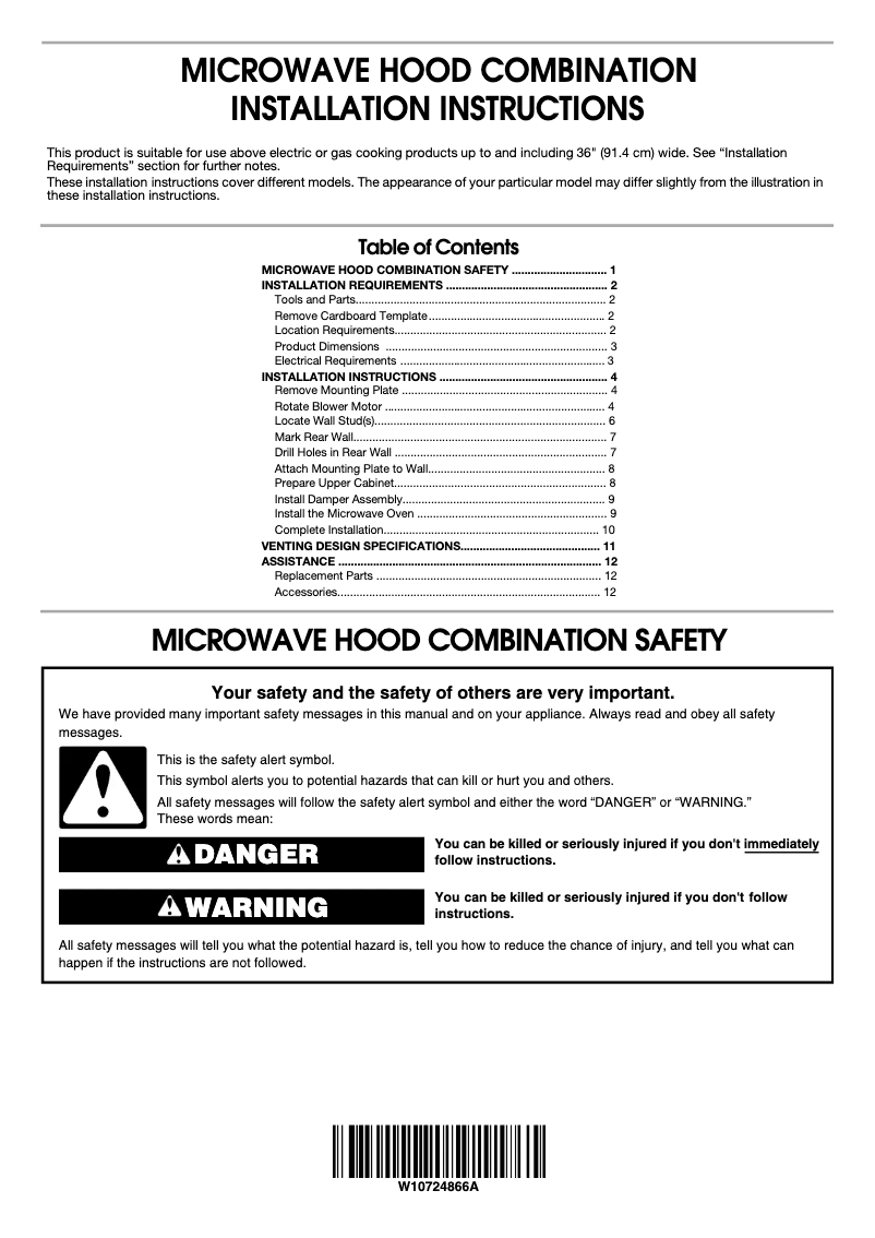 Page 1 de la notice Guide d'installation KitchenAid KMHP519ESS