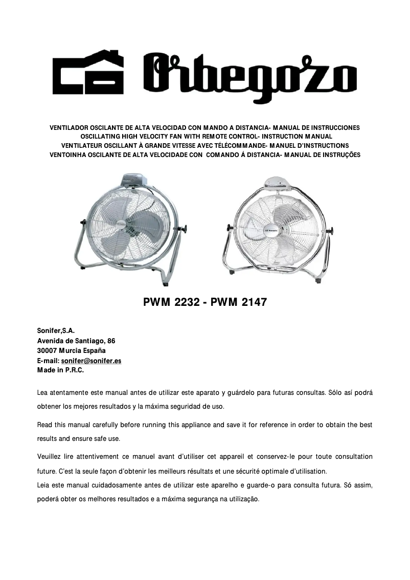 Page n°1 - Manuel utilisateur Orbegozo PWM 2147