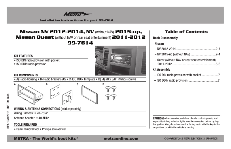 Page n°1 - Manuel utilisateur Metra 99-7614