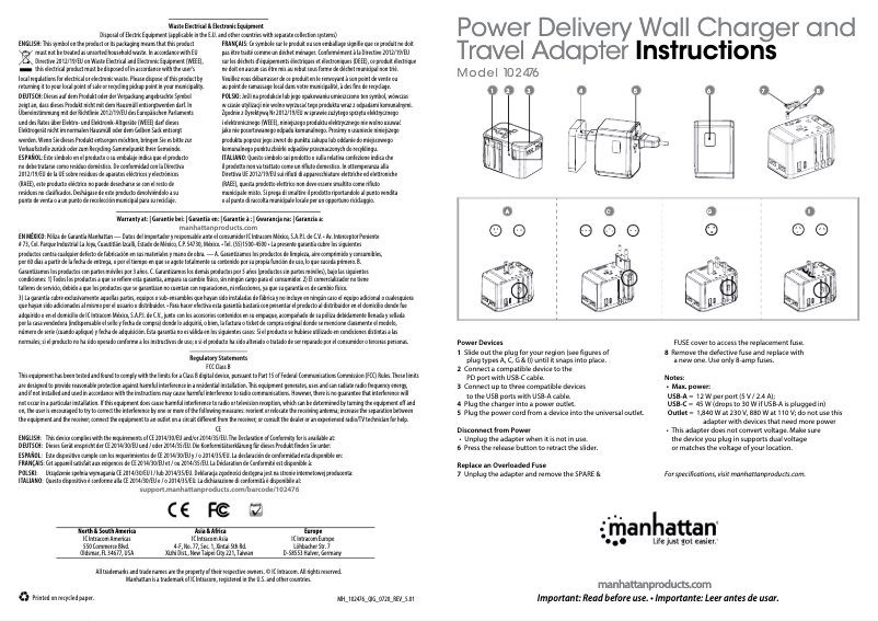 Page n°1 - Manuel utilisateur Manhattan 102476