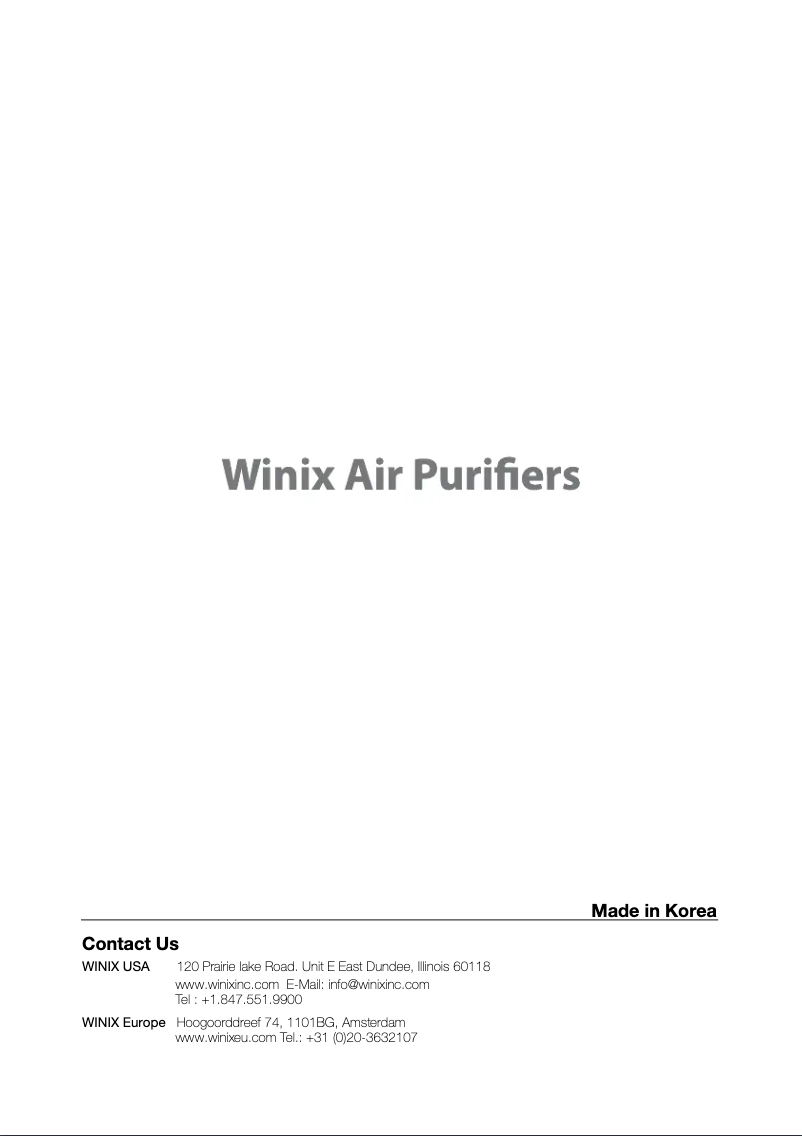 Page 1 de la notice Manuel utilisateur Winix P150