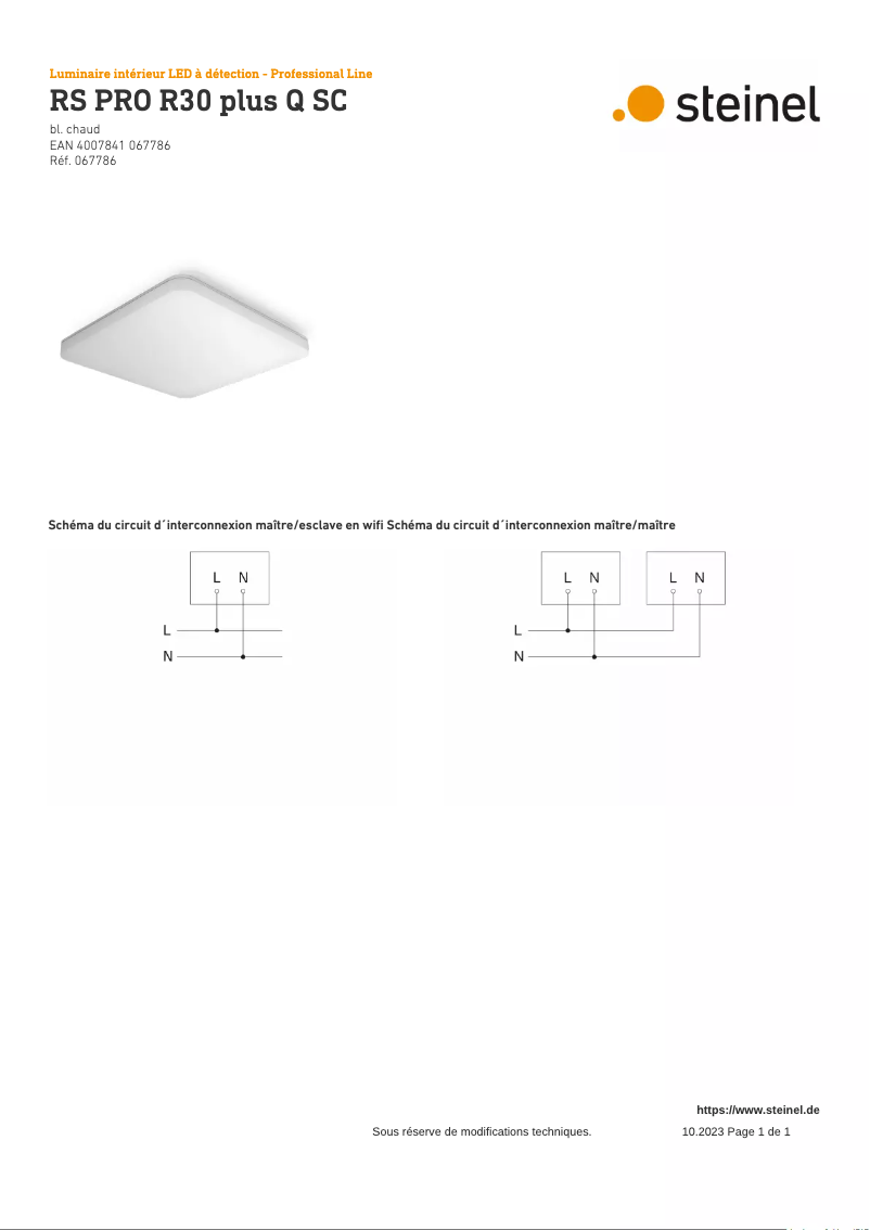 Page 1 de la notice Schéma de câblage Steinel RS PRO R30 Plus Q SC