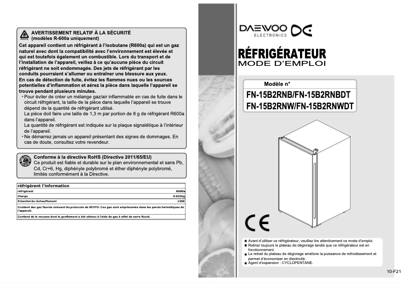 Page 1 de la notice Manuel utilisateur Daewoo FN-15B2RNBDT
