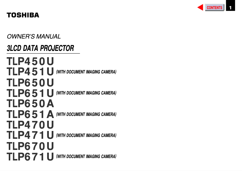 Page n°1 - Manuel utilisateur Toshiba TLP-470U