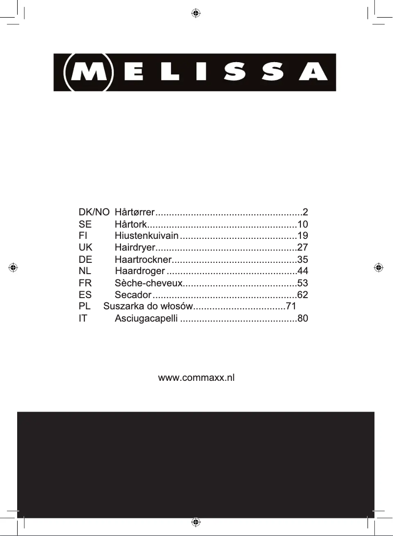 Page 1 de la notice Manuel utilisateur Melissa 16640152