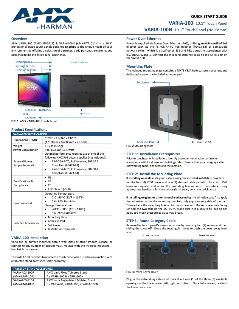 Page 1 de la notice Manuel utilisateur AMX VARIA-100N