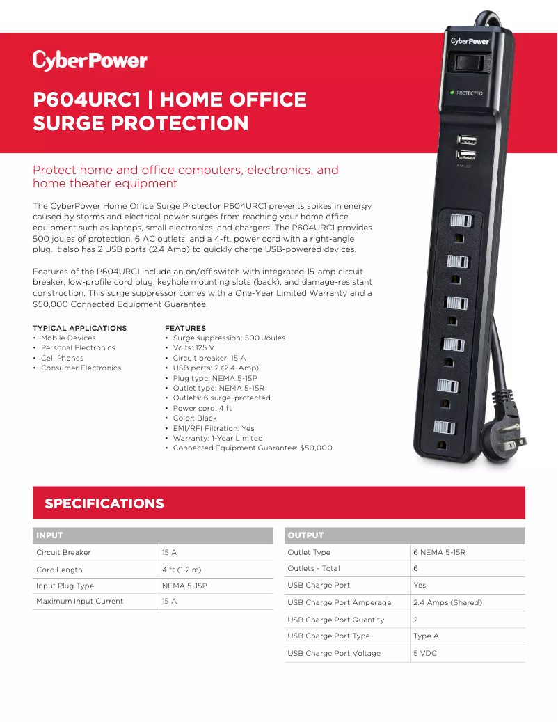 Page 1 de la notice Manuel utilisateur CyberPower Home Office P604URC1