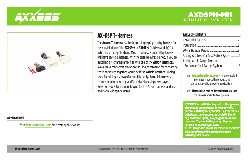 Page 1 de la notice Manuel utilisateur AXESS AXDSPH-MI1