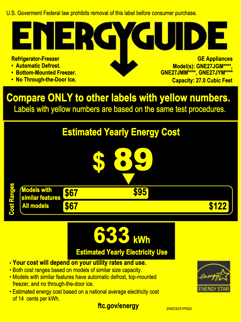 Page 1 of the manual Energy Label GE GNE27JYMFS