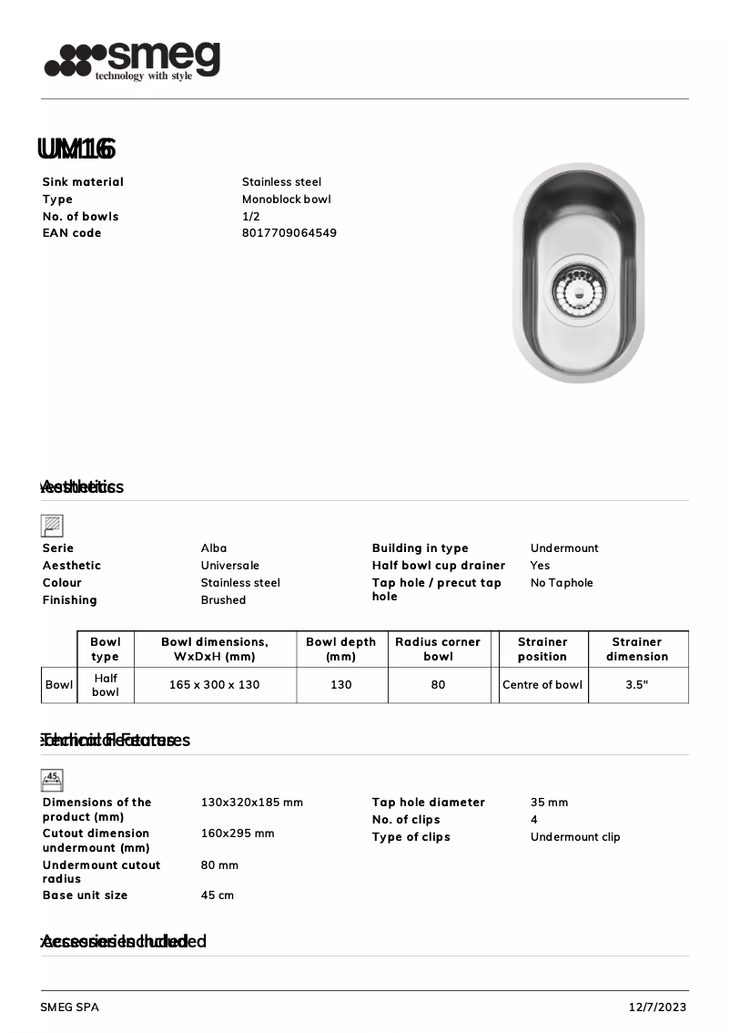 Page 1 de la notice Manuel utilisateur Smeg UM16