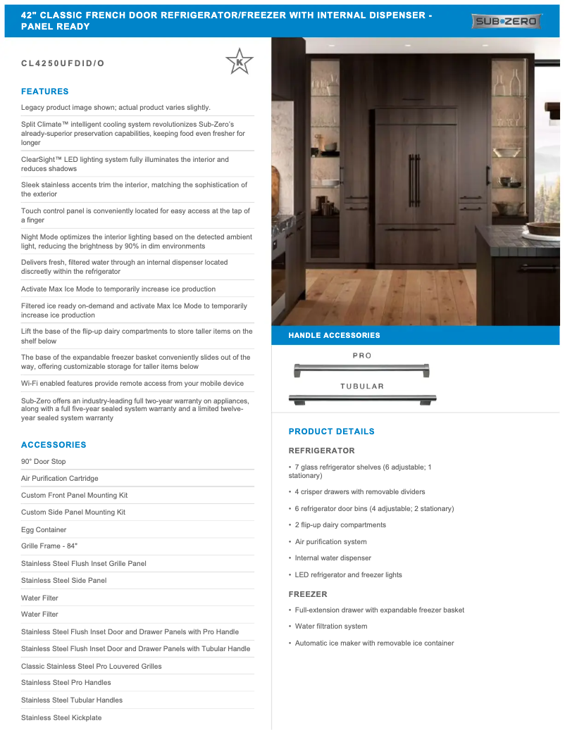 Page n°1 - Manuel utilisateur Sub-Zero CL4250UFDIO