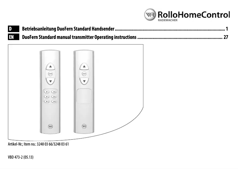 Page 1 de la notice Manuel utilisateur RADEMACHER Rollo Home Control 731010