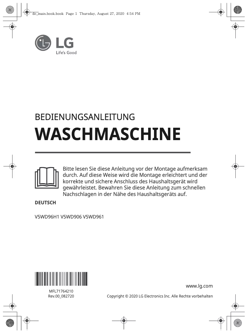Page 1 de la notice Manuel utilisateur LG V5WD96H1