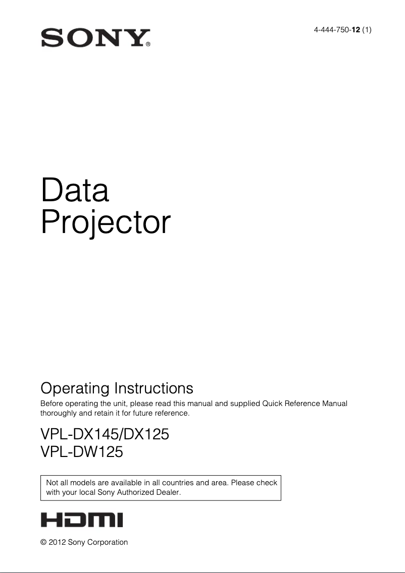 Page n°1 - Manuel utilisateur Sony VPL-DX125