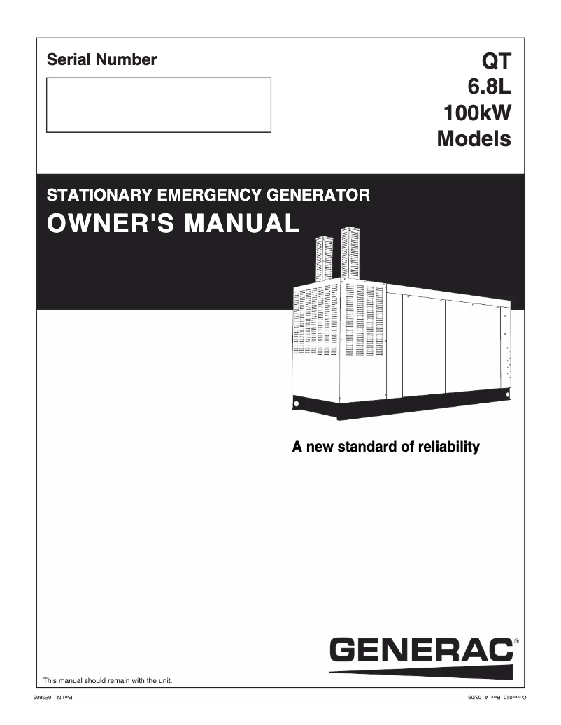 Page n°1 - Manuel utilisateur Generac QT10068JVSN