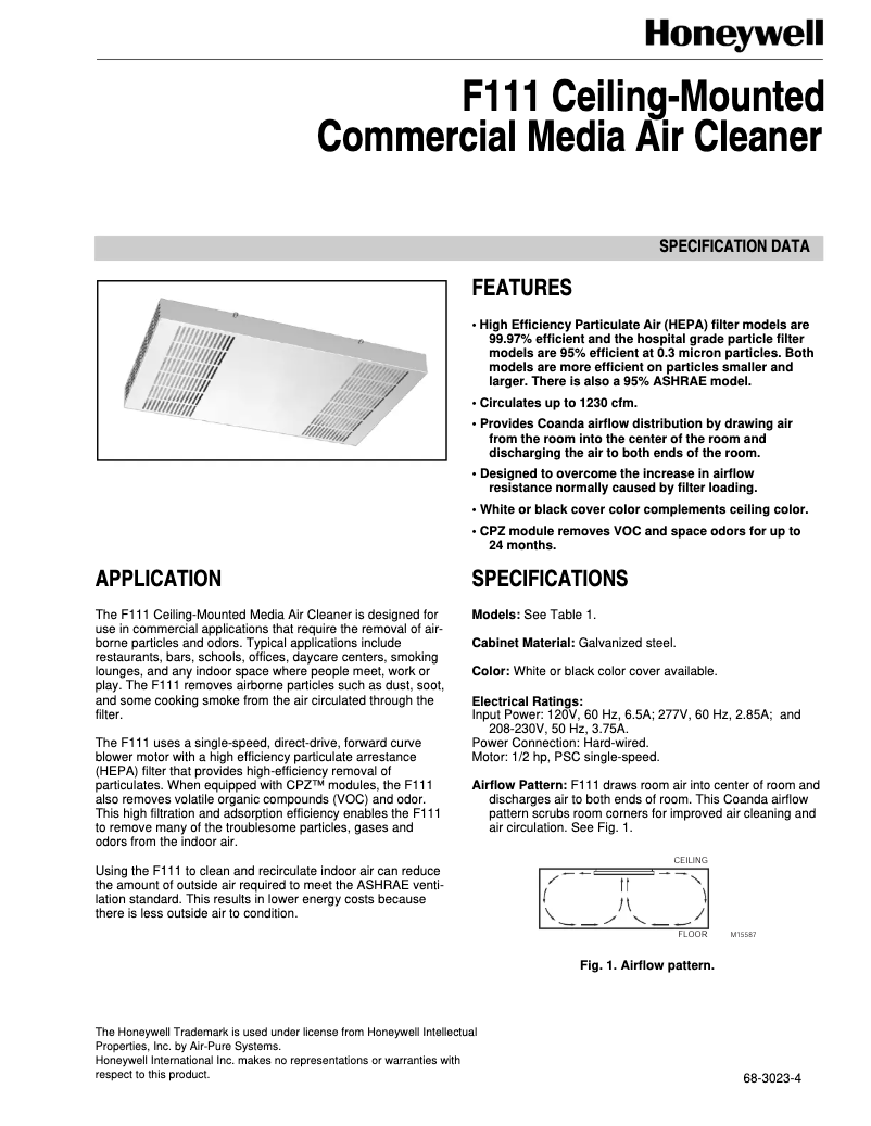 Page n°1 - Fiche technique Honeywell F111C1012W-3S