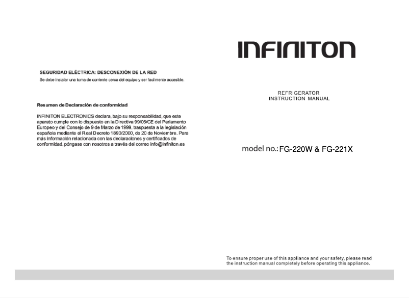 Page 1 de la notice Manuel utilisateur Infiniton FG-221X