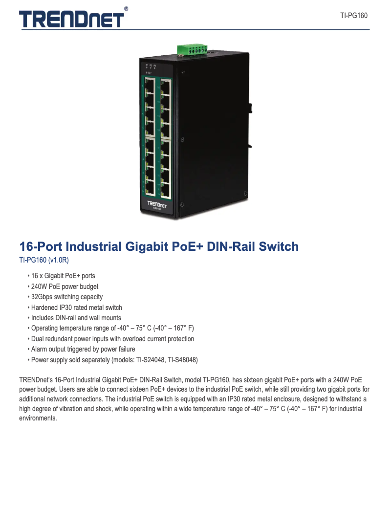 Page 1 de la notice Manuel utilisateur TRENDnet TI-PG160
