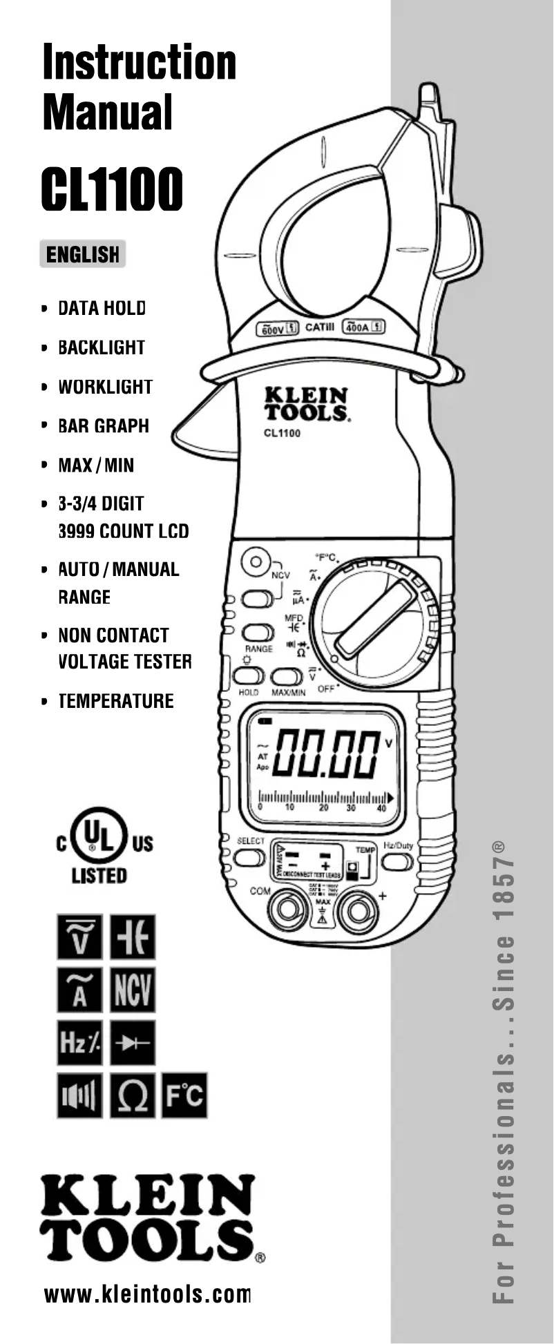 Page 1 de la notice Manuel utilisateur Klein Tools CL1100