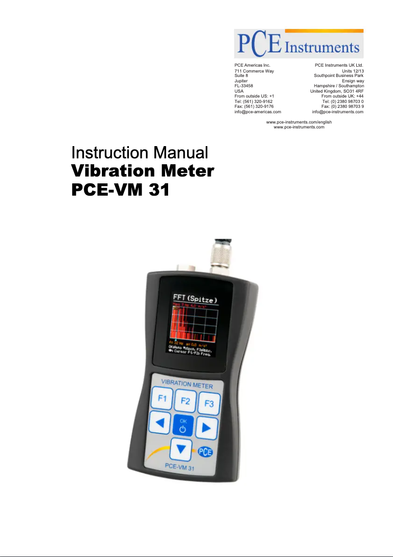 Page n°1 - Manuel utilisateur PCE Instruments PCE-VM 31